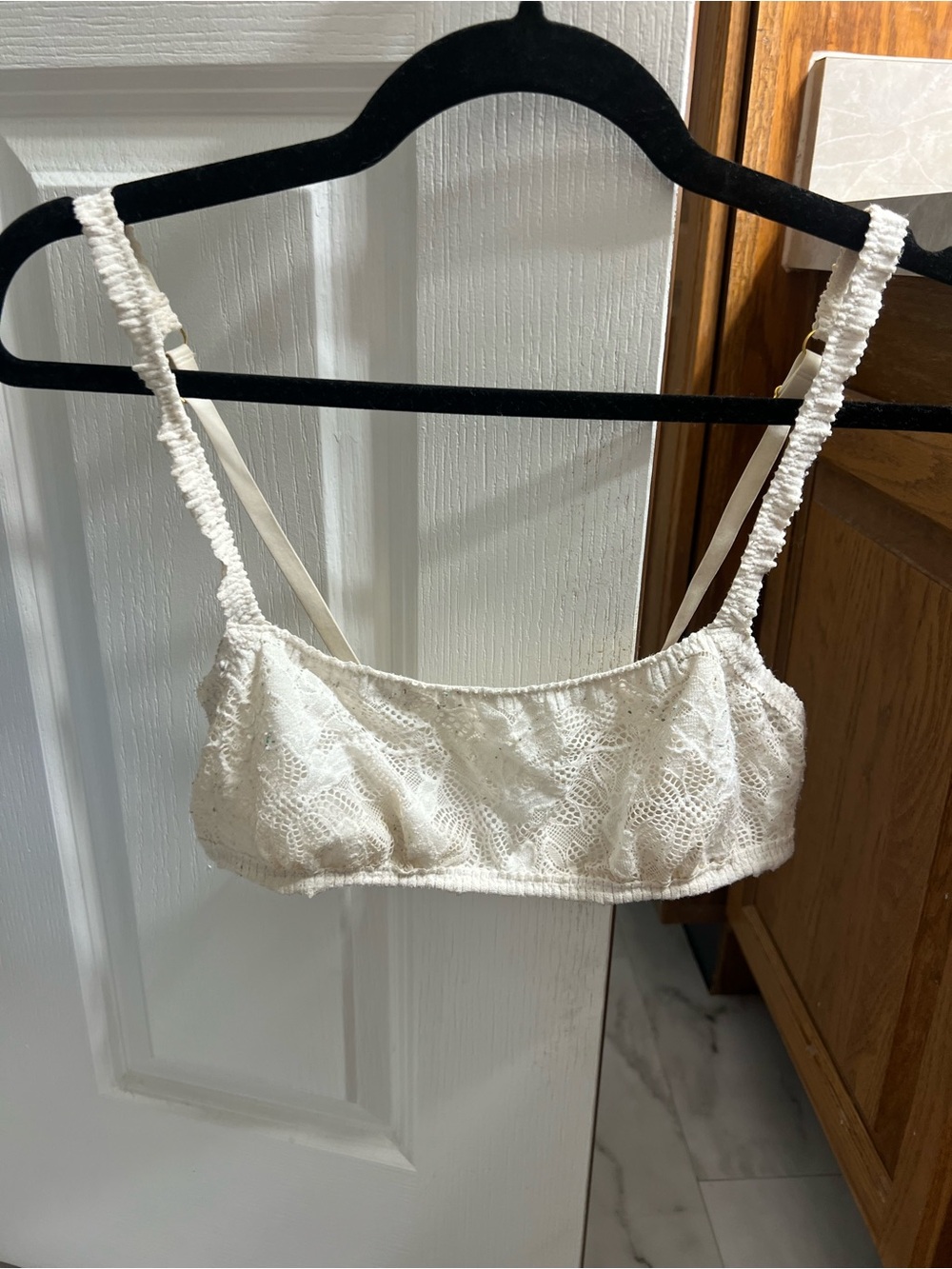 aerie Cream Lace Bralette with Ruched Adjustable Straps
